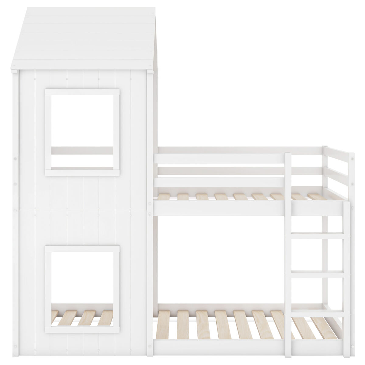 Litera cabina 90x200 cm - madera maciza - con 2 ventanas - blanco