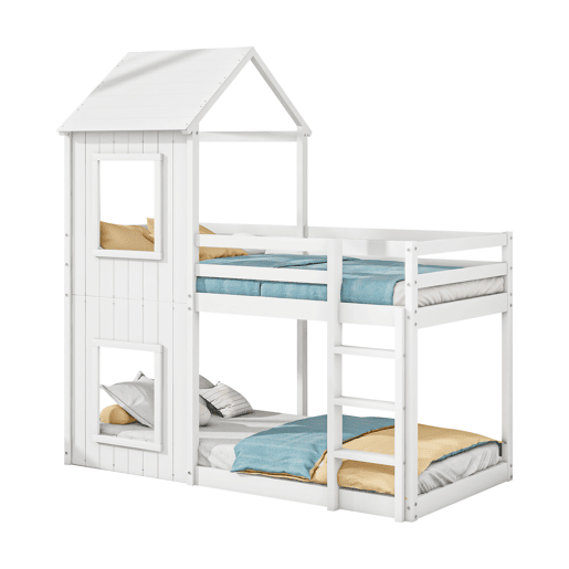 Beliche cabina 90x200 cm - madeira maciça - com 2 janelas - Branco Beliche cabina 90x200 cm - madeira maciça - com 2 janelas - Branco