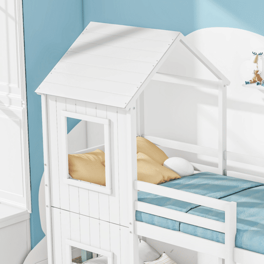 Beliche cabina 90x200 cm - madeira maciça - com 2 janelas - Branco Beliche cabina 90x200 cm - madeira maciça - com 2 janelas - Branco