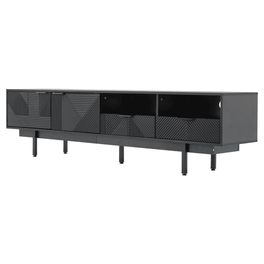 Armário TV 200 cm - com 3 compartimentos e 2 gavetas - Capacidade máxima TV 90u201D - Preto