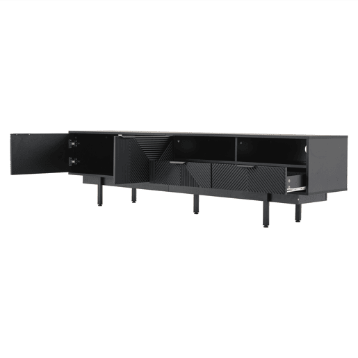 Armário TV 200 cm - com 3 compartimentos e 2 gavetas - Capacidade máxima TV 90u201D - Preto