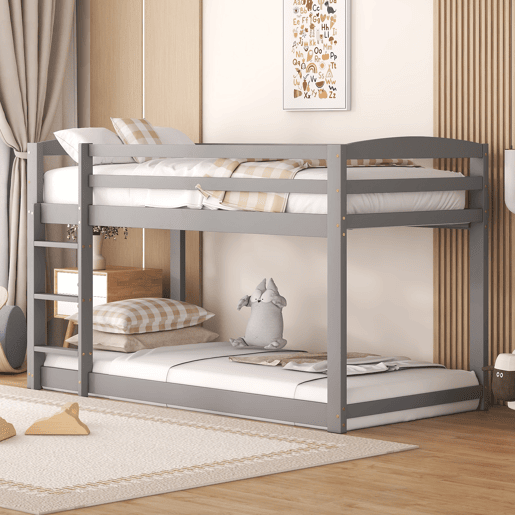 Beliche em pinho com barreiras anti-queda + escada - 90x200cm - Cinzento