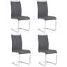 Conjunto de 4 cadeiras cantilever em pele sintética - estrutura metálica cromada - Cinzento