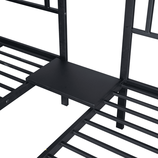 Beliche triplo 3x90x200cm com escada e tabuleiro - estrutura metálica - Preto