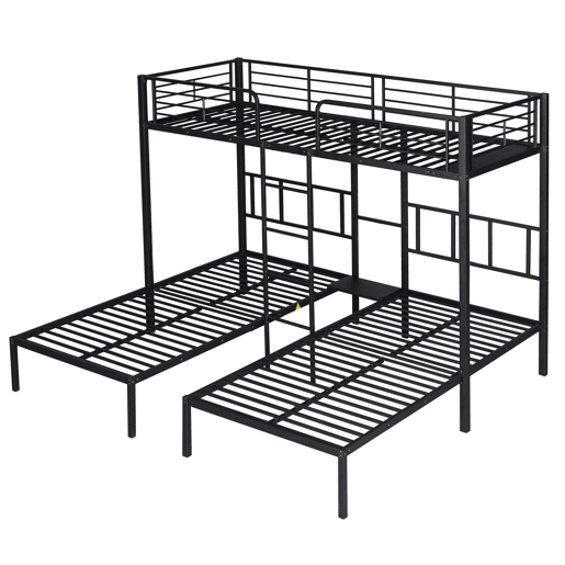 Beliche triplo 3x90x200cm com escada e tabuleiro - estrutura metálica - Preto