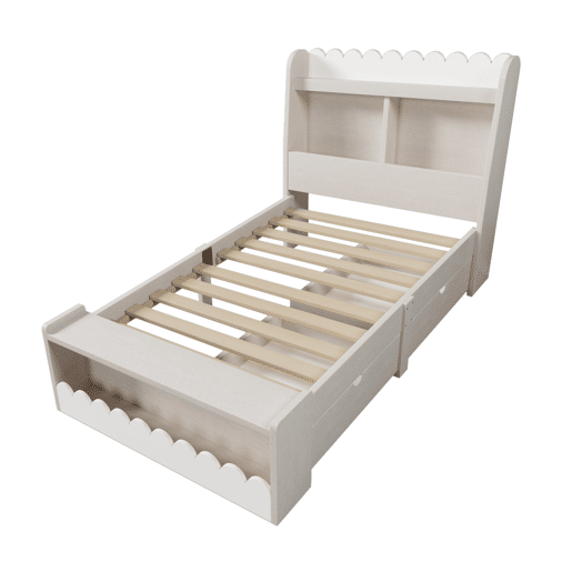 Cama individual em madeira 90x190cm - com 2 gavetas e prateleiras - Branco (colchão não incluído)