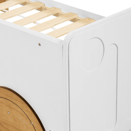 Cama de criança em pinho maciço 90x200 cm - em forma de jipe - Branco e Natural