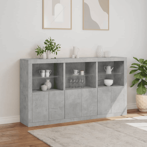 vidaXL Aparador com luzes LED 181,5x37x100 cm cinzento cimento