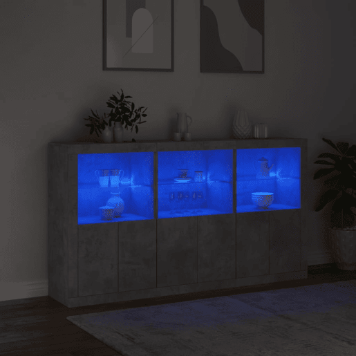 vidaXL Aparador com luzes LED 181,5x37x100 cm cinzento cimento