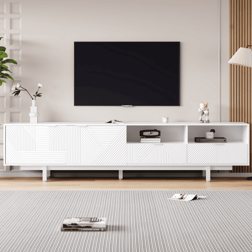 Armário TV 200 cm - com 3 compartimentos e 2 gavetas - TV 90u201D capacidade máxima - Branco