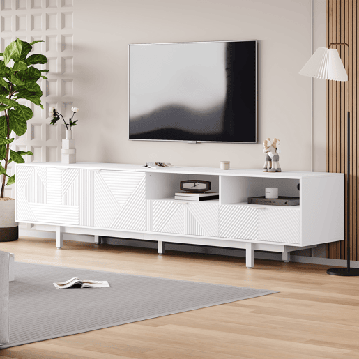 Armário TV 200 cm - com 3 compartimentos e 2 gavetas - TV 90u201D capacidade máxima - Branco