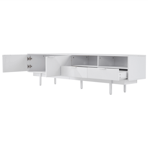 Armário TV 200 cm - com 3 compartimentos e 2 gavetas - TV 90u201D capacidade máxima - Branco
