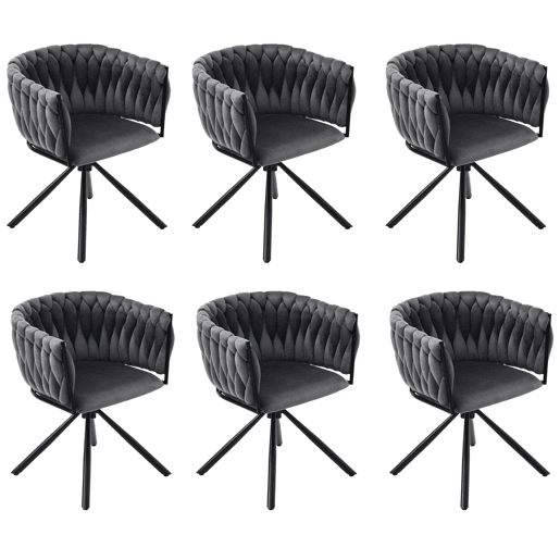 Conjunto de 6 cadeiras giratórias de veludo com braços - pernas de metal - Cinzento