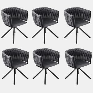 Conjunto de 6 cadeiras giratórias de veludo com braços - pernas de metal - Cinzento