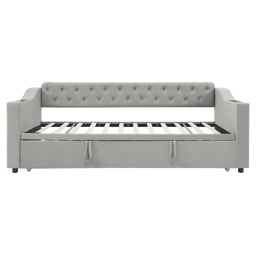 Cama com gavetão 90180x190 cm - com tomadas e compartimento para arrumação - tecido aveludado - Cinzento