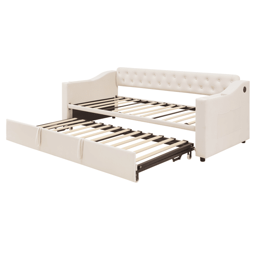 Cama com gavetão 90180x190 cm - com tomadas e compartimento para arrumação - tecido aveludado - Bege