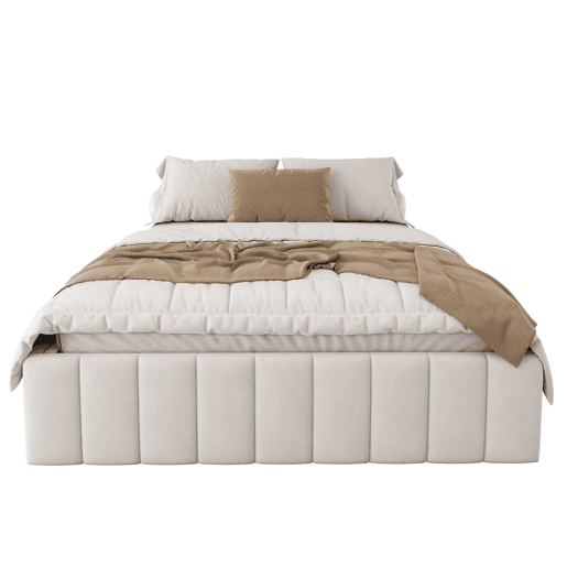 Cama estofada 140x200cm em veludo sem cabeceira - com gavetas e estrado de molas - Bege