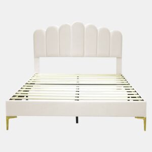 Cama estofada em veludo 140x200cm com estrado de ripas - cabeceira regulável - bege