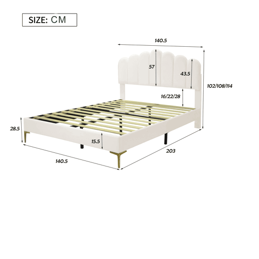 Cama estofada em veludo 140x200cm com estrado de ripas - cabeceira regulável - bege