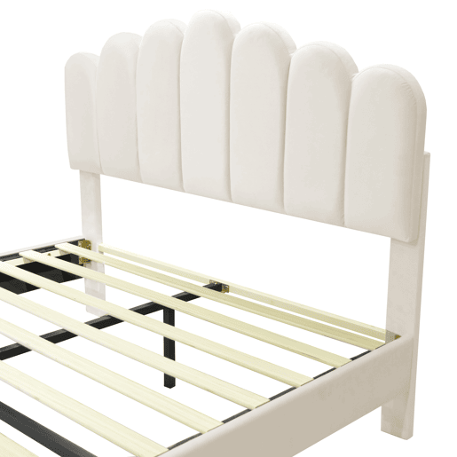 Cama estofada em veludo 140x200cm com estrado de ripas - cabeceira regulável - bege