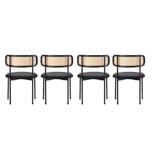 Conjunto de 4 cadeiras de veludo e rotim - pernas de metal - Preto