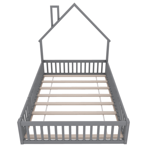 Cama de criança 140x200cm madeira maciça - com estrado de molas - Cinzento