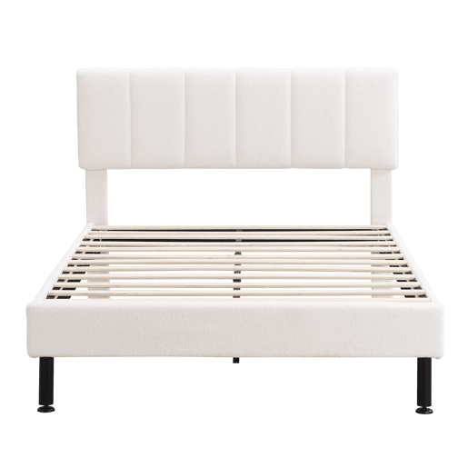 Cama 140x190cm estofada em sherpa - com estrado de molas - Bege