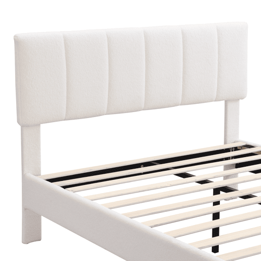 Cama 140x190cm estofada em sherpa - com estrado de molas - Bege