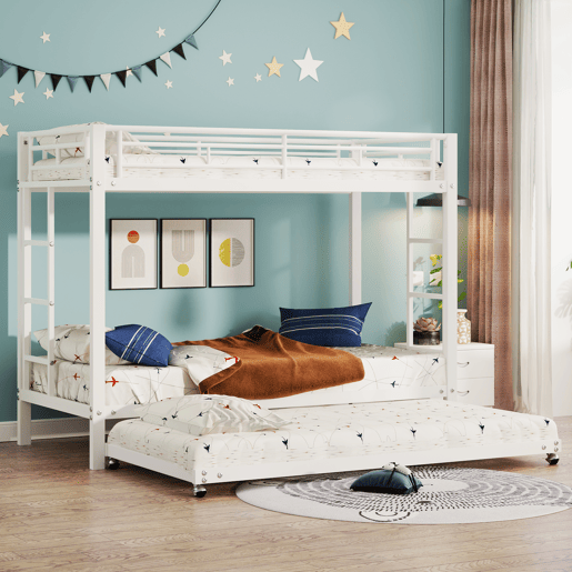 Beliche de metal 90x200 cm - com cama com rodízios 90x190 cm - Branco