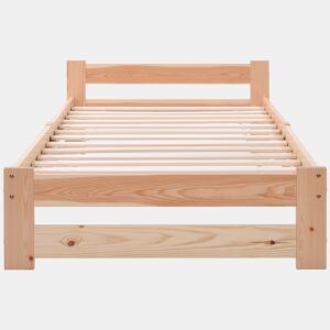 Cama individual de madeira maciça 90x200cm com cabeceira e estrado de molas - Natural