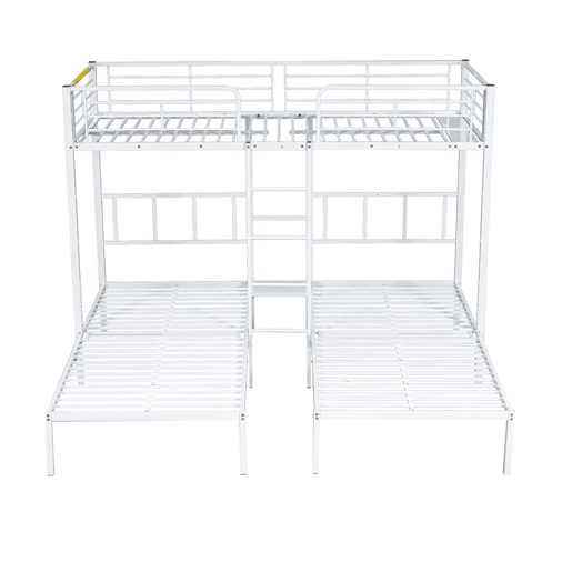Beliche triplo 3x90x200cm com escada e tabuleiro - estrutura metálica - Branco