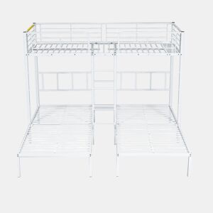 Beliche triplo 3x90x200cm com escada e tabuleiro - estrutura metálica - Branco