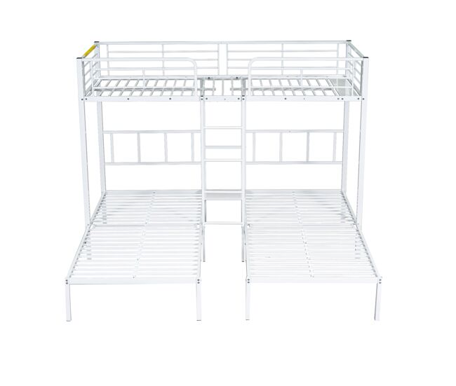 Litera triple 3x90x200cm con escalera y bandeja - estructura de metal - blanco