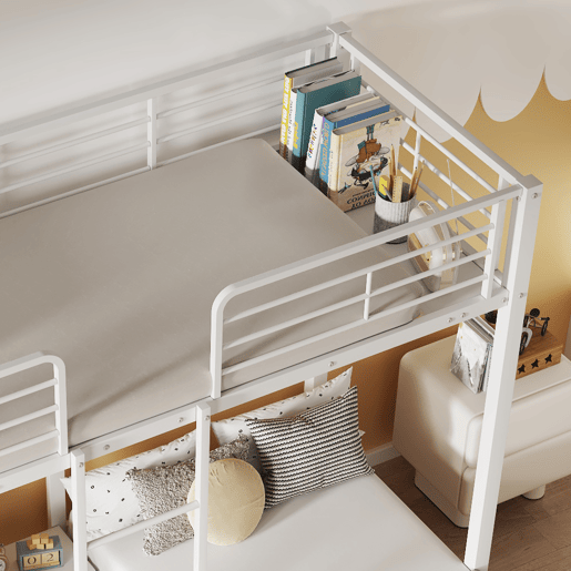 Beliche triplo 3x90x200cm com escada e tabuleiro - estrutura metálica - Branco