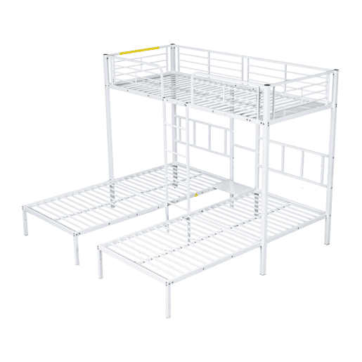 Beliche triplo 3x90x200cm com escada e tabuleiro - estrutura metálica - Branco