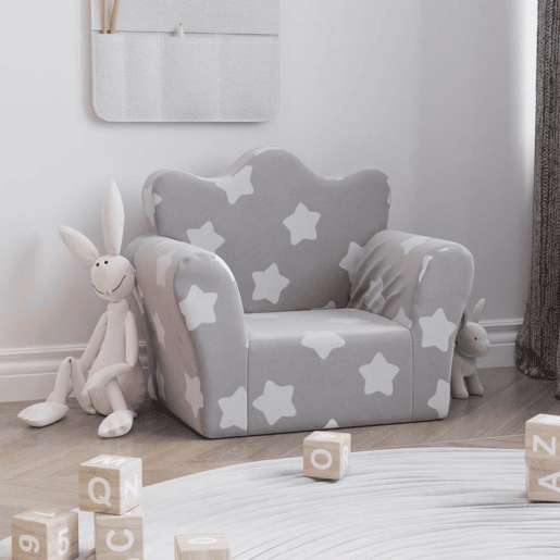 Sofá infantil - Sofá para crianças c estrelas pelúcia macia cinzento-claro