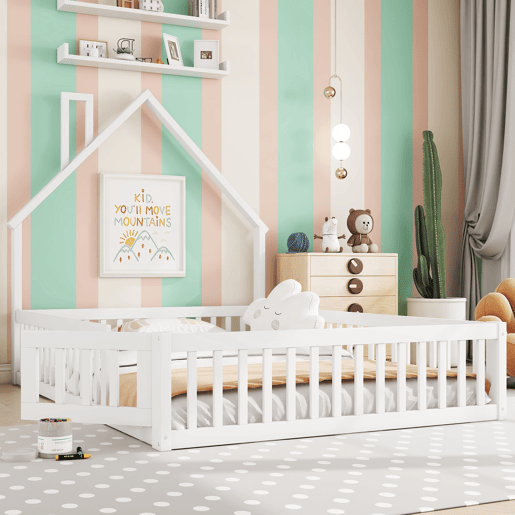 Cama de criança 140x200cm madeira maciça - com estrado - Branco