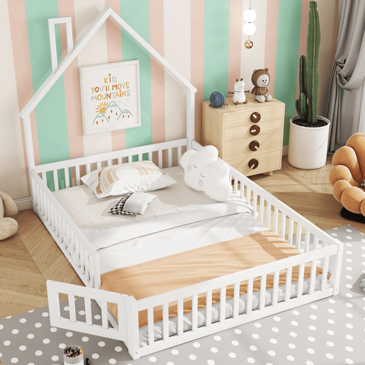 Cama de criança 140x200cm madeira maciça - com estrado - Branco