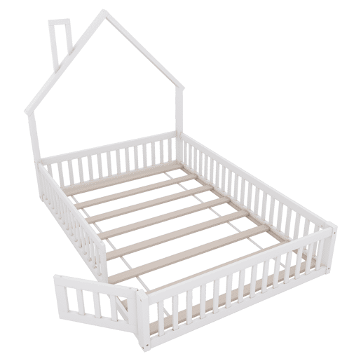 Cama de criança 140x200cm madeira maciça - com estrado - Branco
