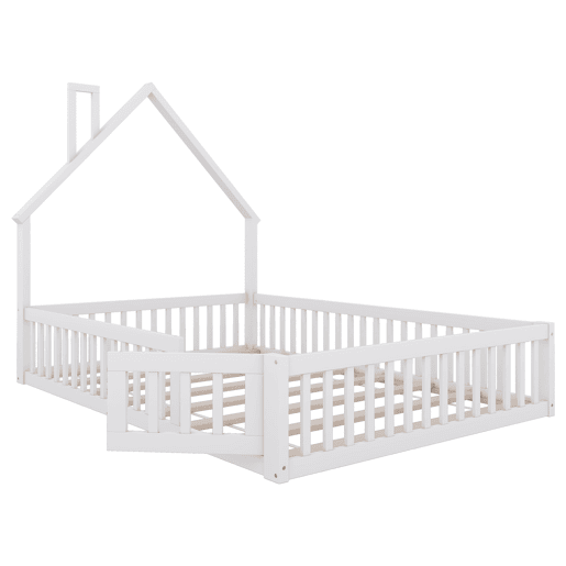Cama de criança 140x200cm madeira maciça - com estrado - Branco