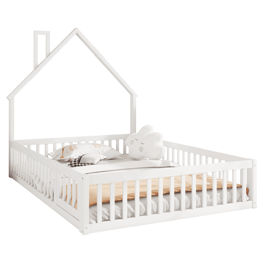 Cama de criança 140x200cm madeira maciça - com estrado - Branco