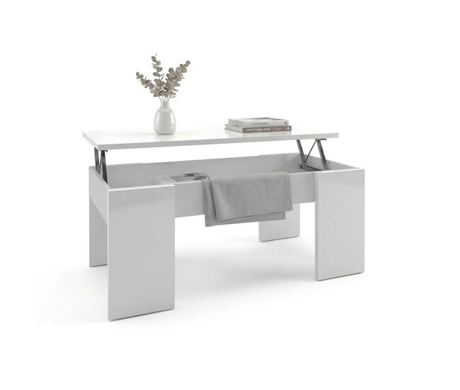 Mesa de centro elevable con almacenaje en blanco artik 100x45-56 cm Vita