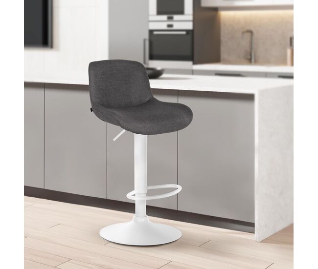 Taburete de bar solon blanco tela gris oscuro 50x50x85 cm