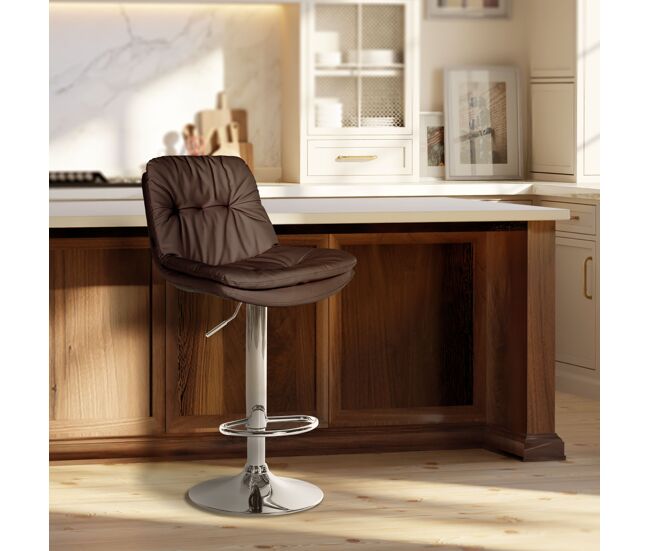 Taburete de bar laurel en polipiel simil cuero marrón 54x46x92 cm