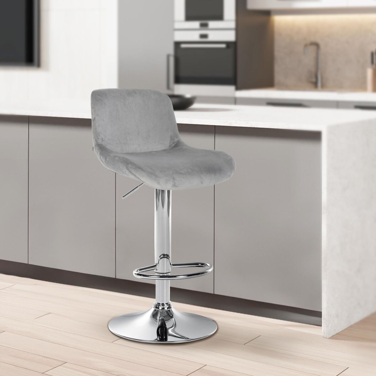 Taburete de bar cromado solon terciopelo gris 50x50x85 cm