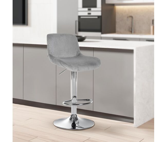 Taburete de bar cromado solon terciopelo gris 50x50x85 cm