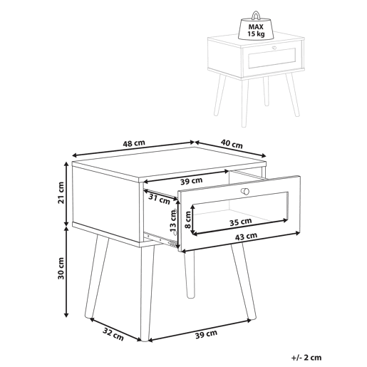 Mesa de cabeceira com gaveta ALBANY Castanho claro