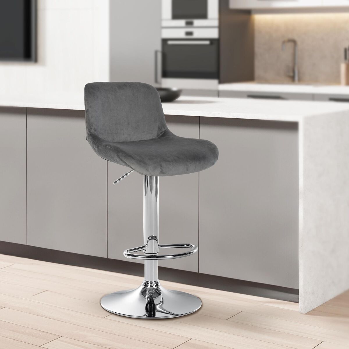 Taburete de bar cromado solon terciopelo gris oscuro 50x50x85 cm