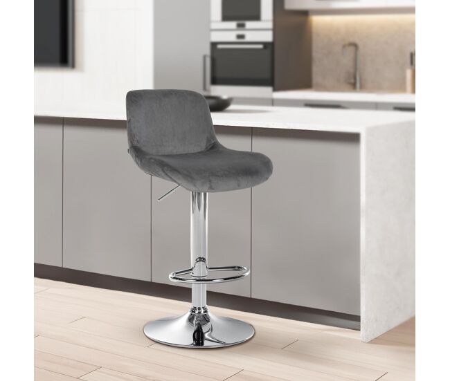 Taburete de bar cromado solon terciopelo gris oscuro 50x50x85 cm