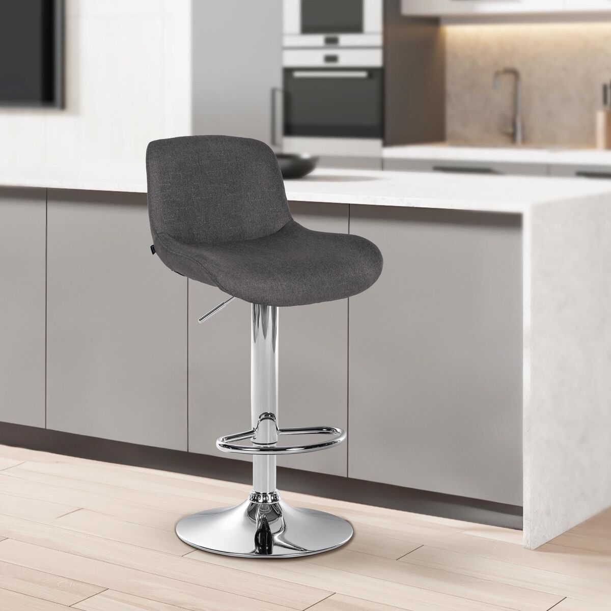 Taburete de bar cromado solon tela gris oscuro 50x50x85 cm